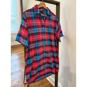 LOVE MOSCHINO Plaid Short Sleeve Button Up Shirt Mini Dress Women's Red Blue 8